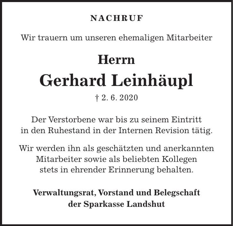 Traueranzeige Gerd Leinhäupl