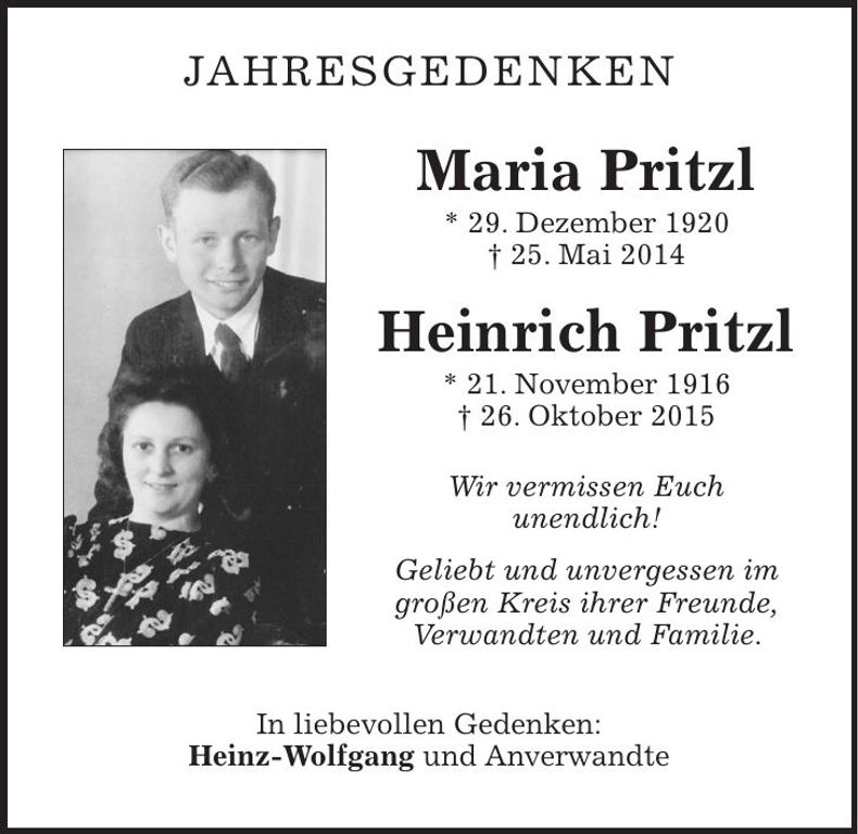 Traueranzeige Maria und Heinrich Pritzl