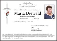 Traueranzeige Maria Diewald
