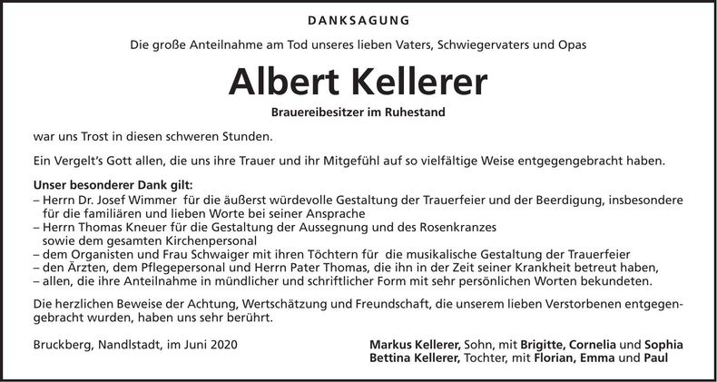 Traueranzeige Albert Kellerer