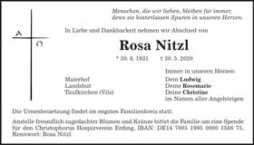 Traueranzeige Rosa Nitzl