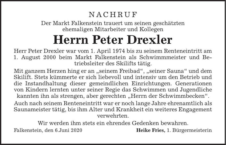 Traueranzeige Peter Drexler