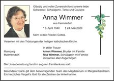 Traueranzeige Anna Wimmer