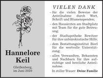 Traueranzeige Hannelore Keil