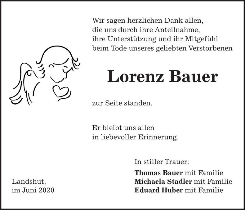 Traueranzeige Lorenz Bauer