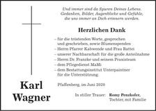 Traueranzeige Karls Wagner