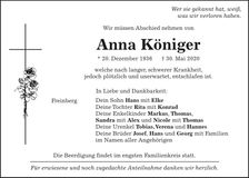 Traueranzeige Anna Königer