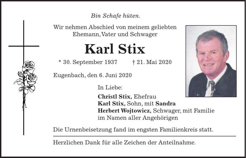 Traueranzeige Karl Stix