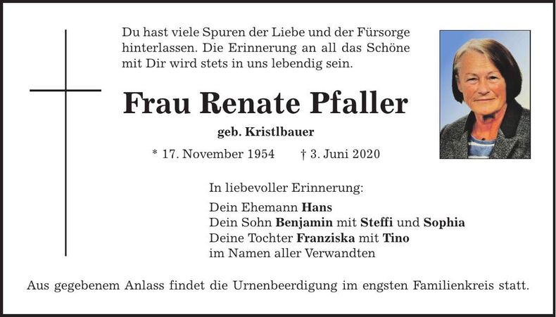 Traueranzeige Renate Pfaller
