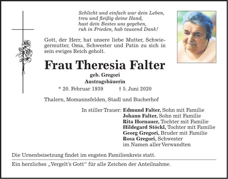 Traueranzeige Theresia Falter