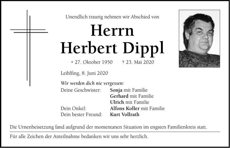 Traueranzeige Herbert Dippl