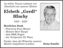 Traueranzeige Elsbeth Hluchy