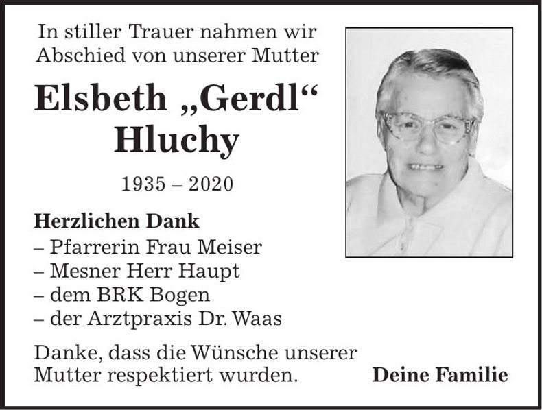 Traueranzeige Elsbeth Hluchy