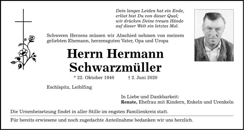 Traueranzeige Herrmann Schwarzmüller