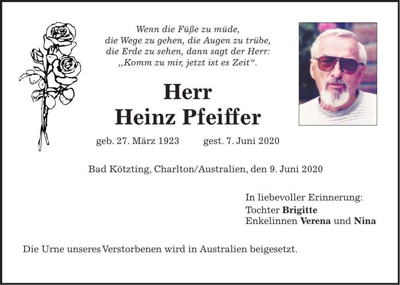 Traueranzeige Heinz Pfeiffer