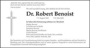 Traueranzeige Dr. Robert Benoist
