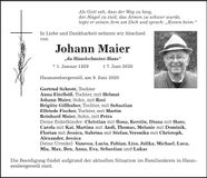 Traueranzeige Johann Maier