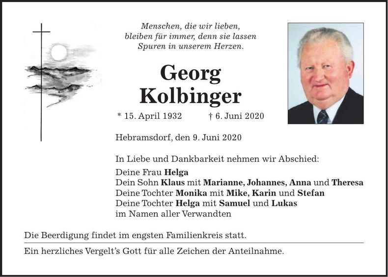 Traueranzeige Georg Kolbinger