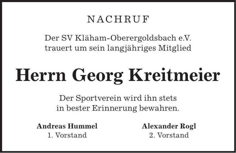 Traueranzeige Georg Kreitmeier