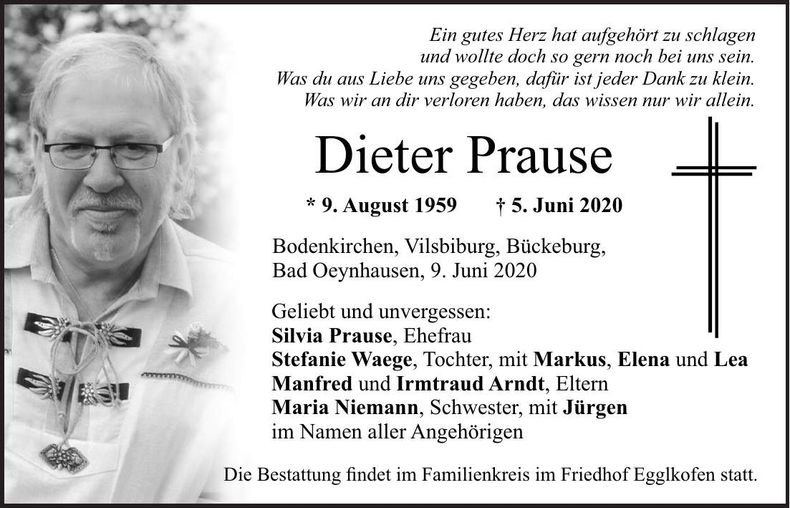 Traueranzeige Dieter Prause
