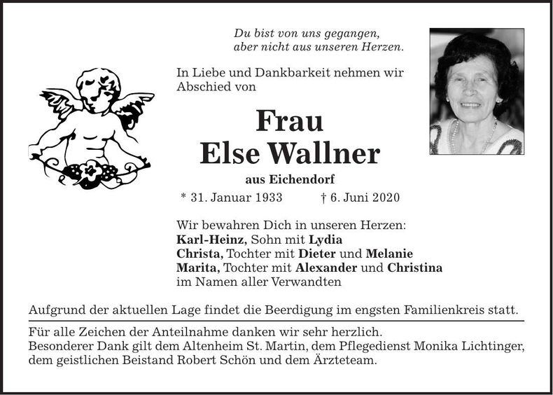 Traueranzeige Else Wallner