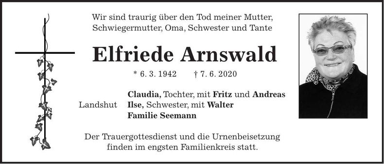 Traueranzeige Elfriede Arnswald