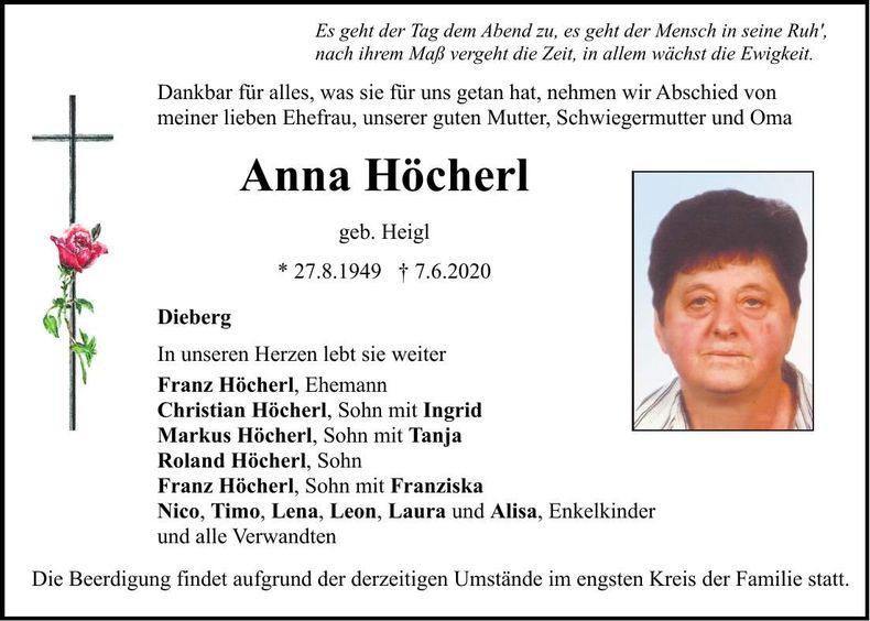 Traueranzeige Anna Theresia Höcherl