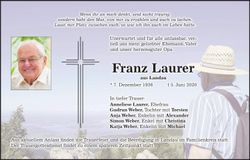Traueranzeige Franz Laurer