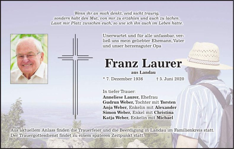 Traueranzeige Franz Laurer