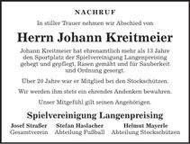 Traueranzeige Johann Kreitmeier