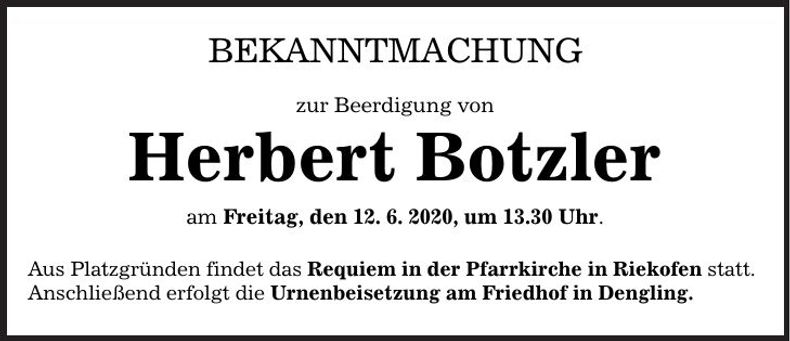 Traueranzeige Herbert Botzler