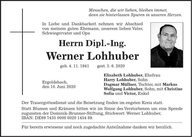 Traueranzeige Werner Lohhuber