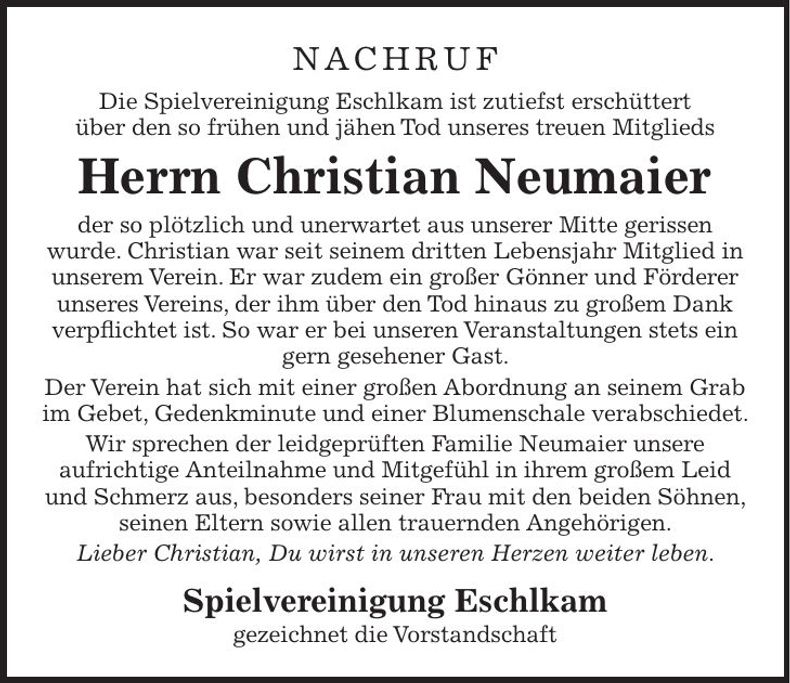 Traueranzeige Christian Neumaier