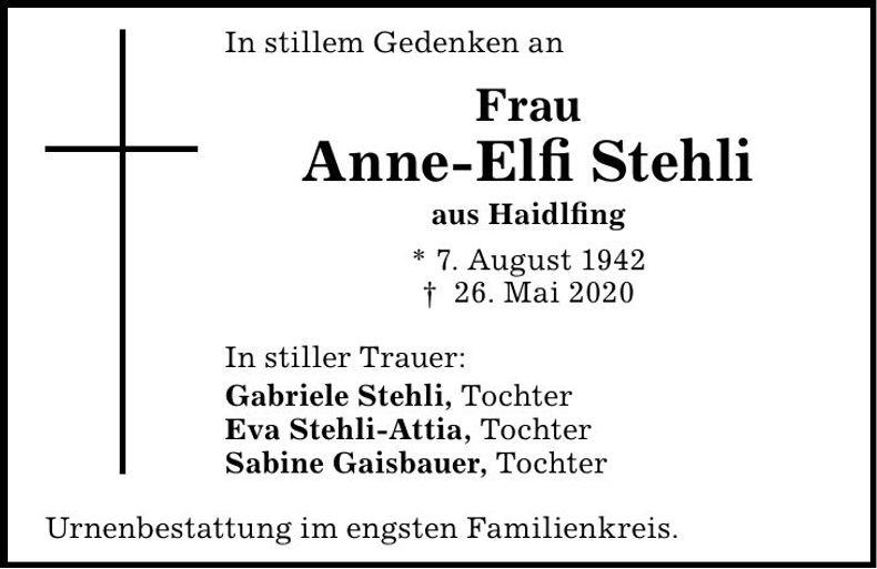 Traueranzeige Anne-Elfi Stehli