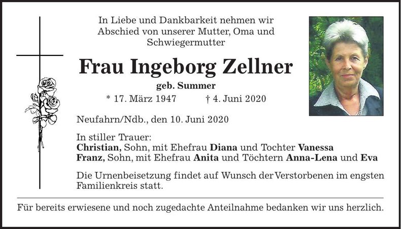 Traueranzeige Franz Zellner