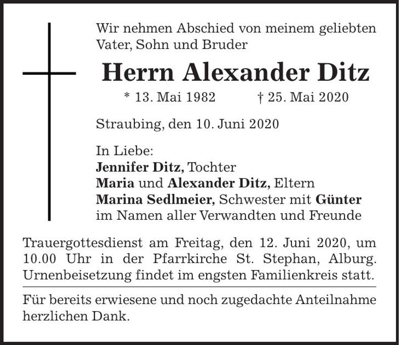 Traueranzeige Alexander Ditz