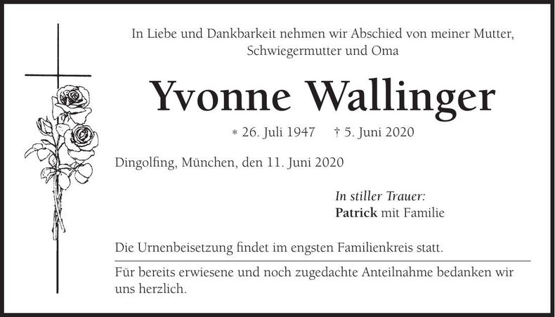 Traueranzeige Yvonne Wallinger