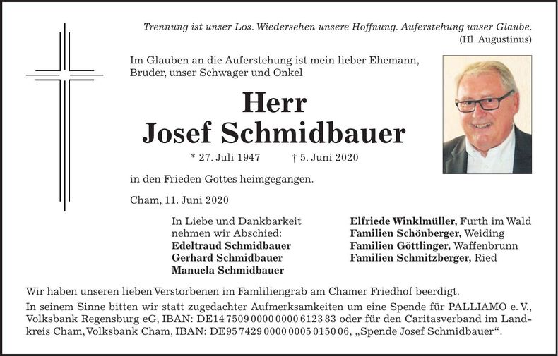 Traueranzeige Josef Schmidbauer