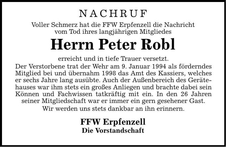 Traueranzeige Peter Robl