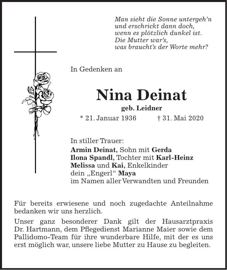 Traueranzeige Nina Deinat