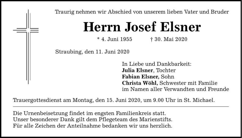 Traueranzeige Josef Elsner