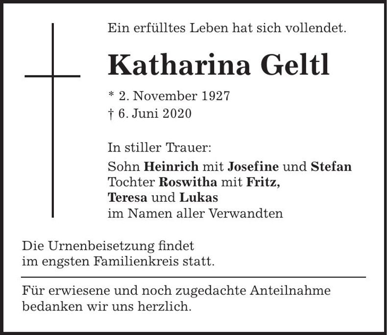 Traueranzeige Katharina Geltl