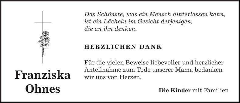Traueranzeige Franziska Ohnes