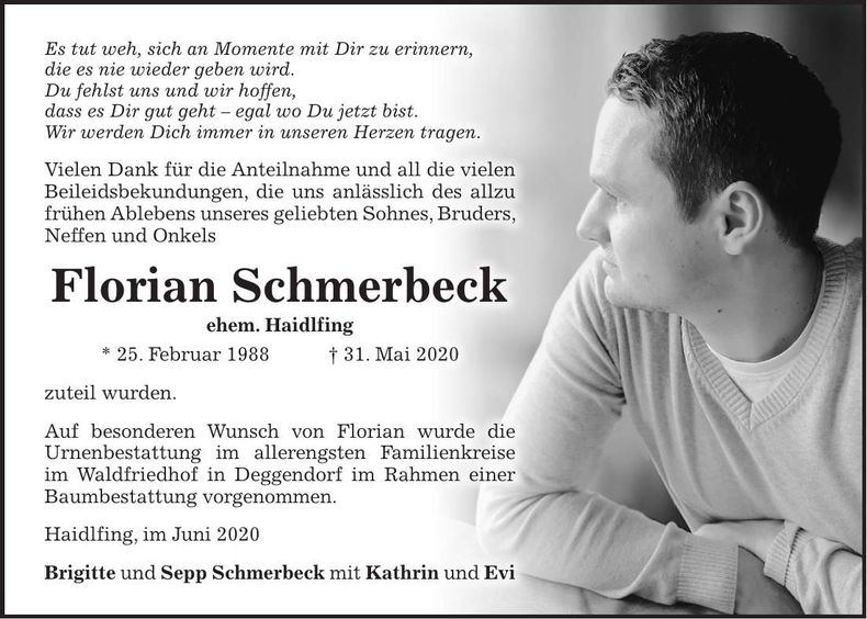 Traueranzeige Florian Schmerbeck