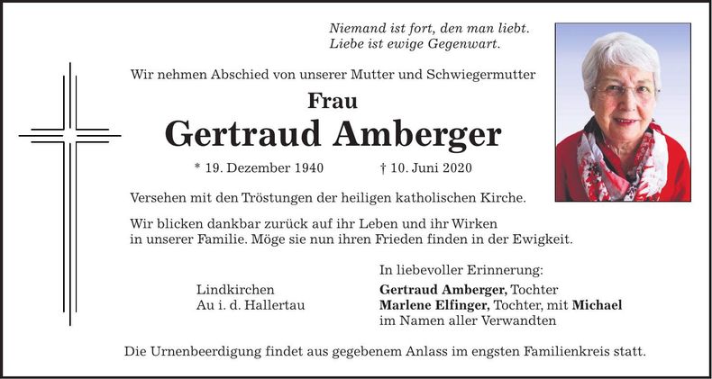 Traueranzeige Gertraud Amberger
