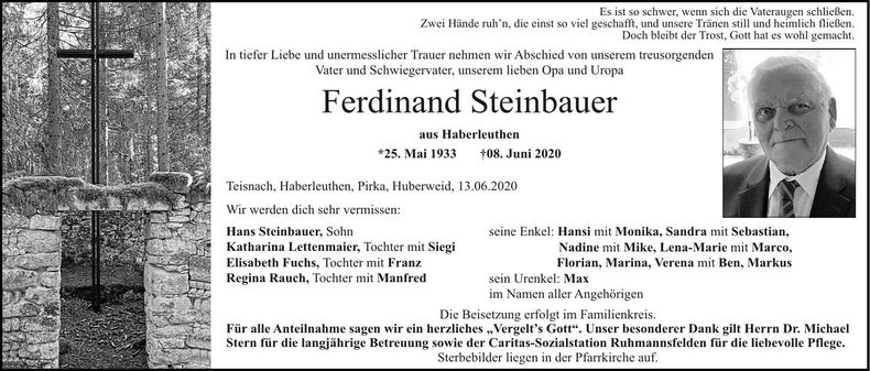 Traueranzeige Ferdinand Steinbauer