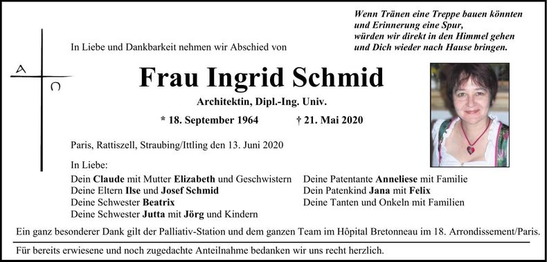 Traueranzeige Ingrid Schmid