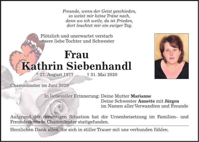 Traueranzeige Kathrin Siebenhandl