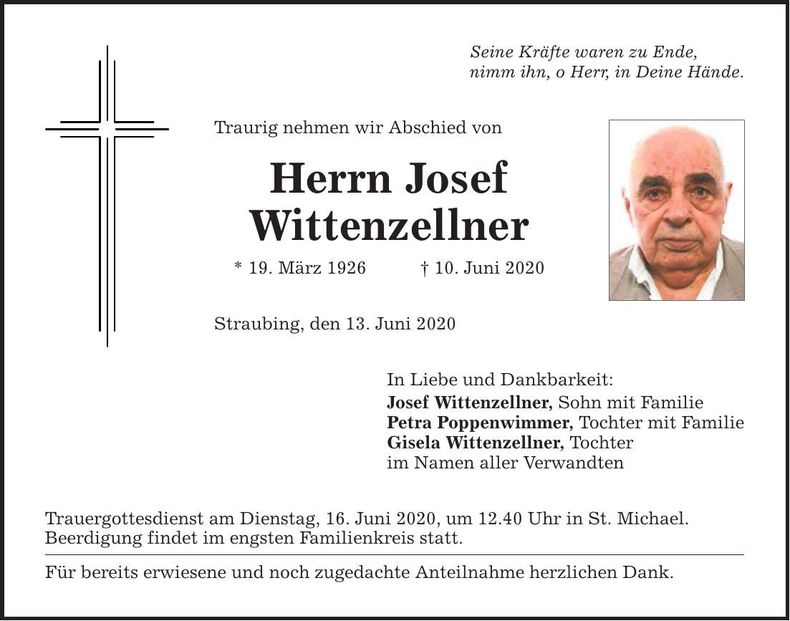 Traueranzeige Josef Wittenzellner