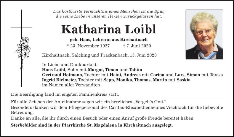 Traueranzeige Katharina Loibl